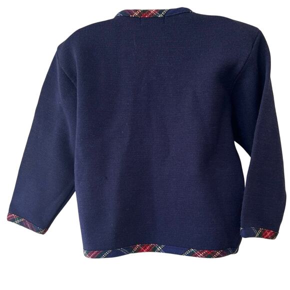 Vtg Pillip Kid Navy Nautical Cardigan School Girl Sz 7 Checkered Trim Sweater - Picture 5 of 8